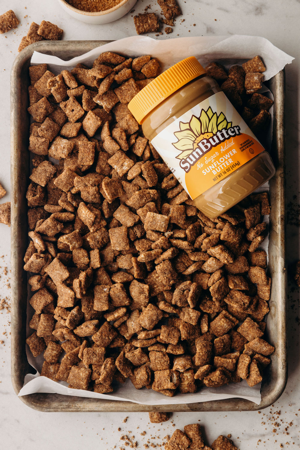Chai Snickerdoodle Puppy Chow (vegan + nut-free)